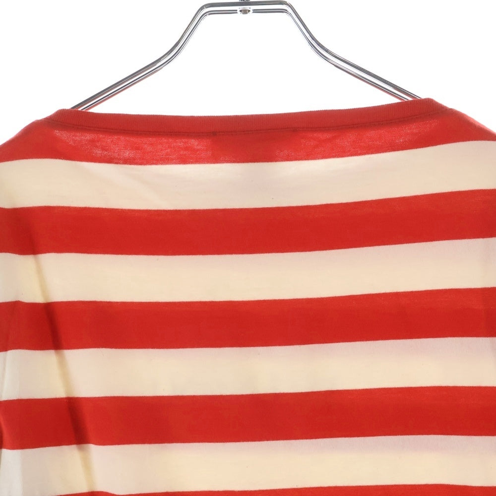 VALENTINO(ヴァレンティノ) ロゴプリント ボーダー総柄 クルーネック 長袖Tシャツ カットソー レッド/ホワイト レディース