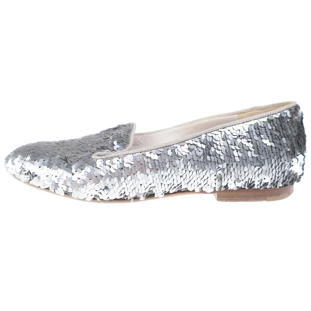 CHANEL(シャネル) ココマーク スパンコール装飾 スリッポン パンプス シューズ シルバー レディース