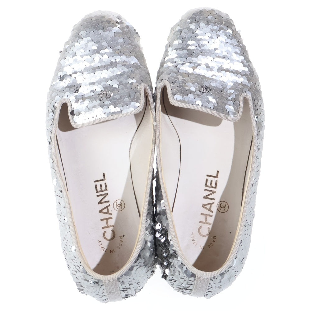 CHANEL(シャネル) ココマーク スパンコール装飾 スリッポン パンプス シューズ シルバー レディース
