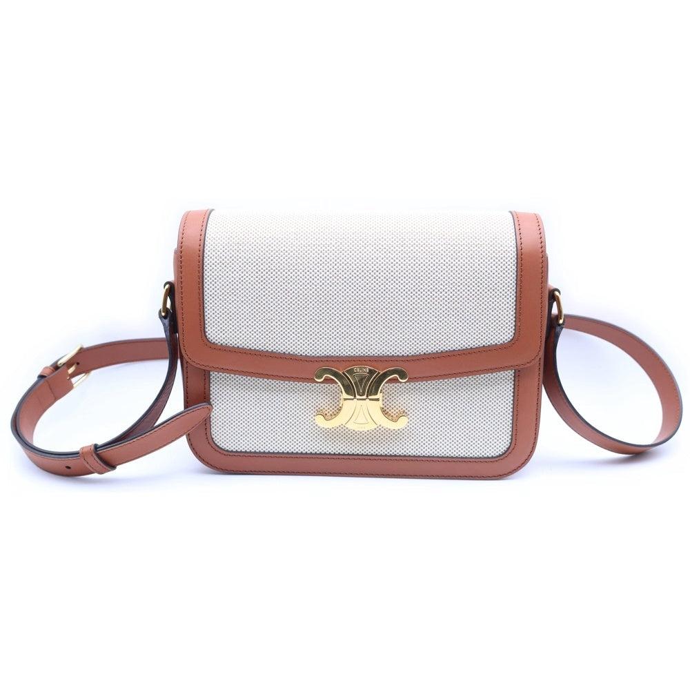 CELINE(セリーヌ) クラシック トリオンフ ショルダーバッグ ブラウン×ベージュ キャンバス×レザー ゴールド金具 レディース