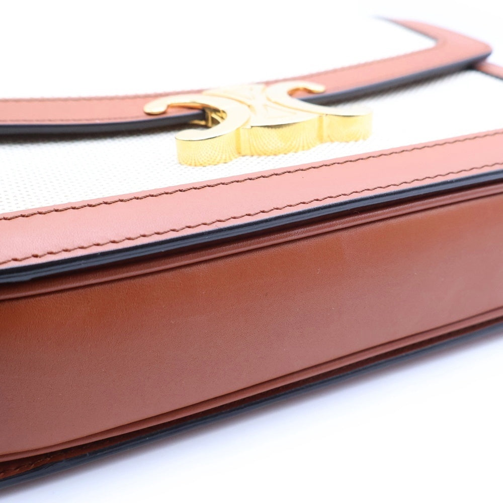 CELINE(セリーヌ) クラシック トリオンフ ショルダーバッグ ブラウン×ベージュ キャンバス×レザー ゴールド金具 レディース