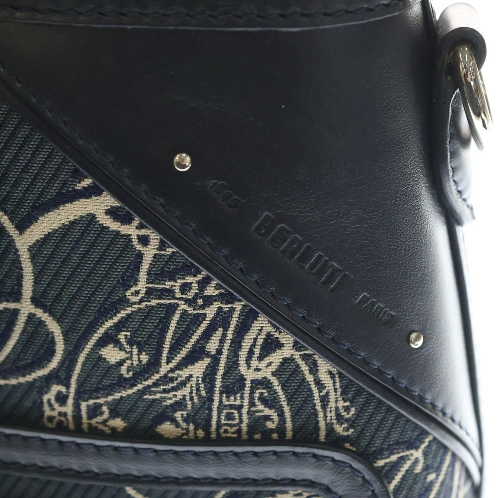 Berluti(ベルルッティ) カリグラフィ トゥジュール アラベスクキャンバス 2WAYハンドバッグ ショルダーバッグ ネイビー キャンバス シルバー金具