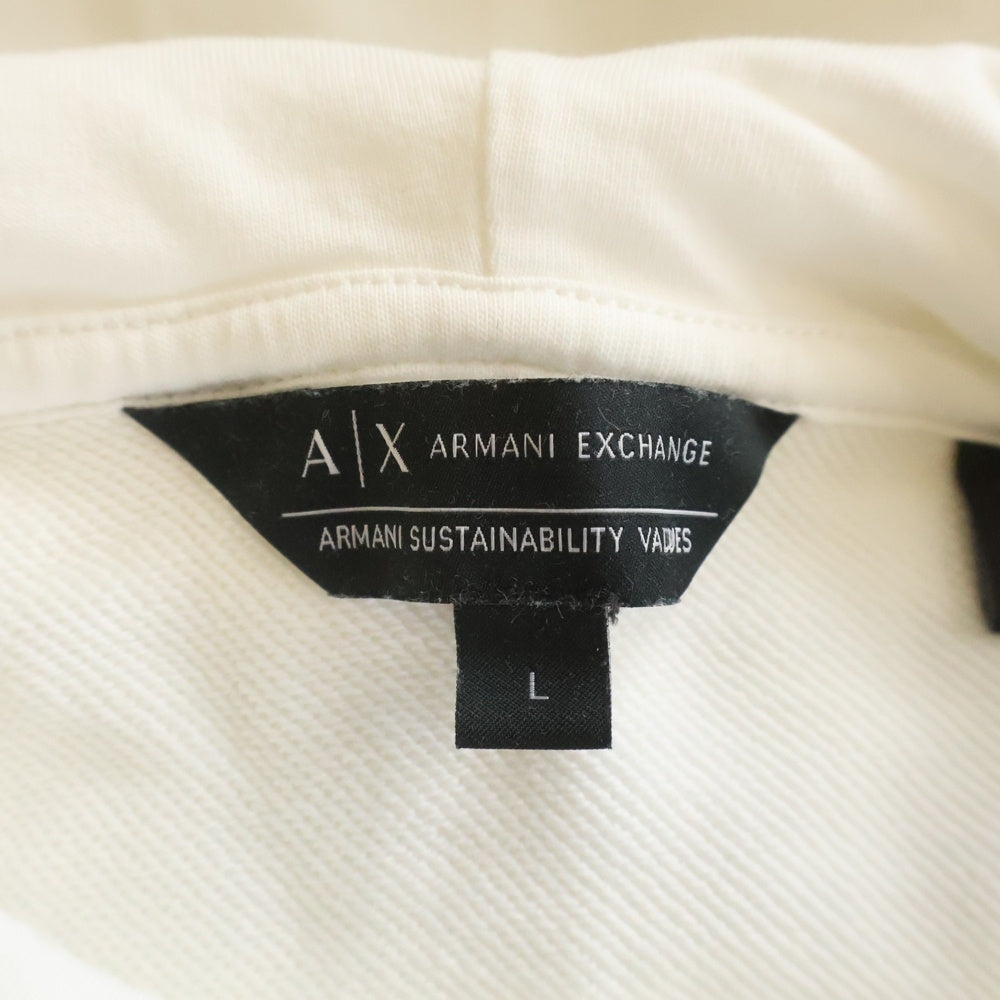 Armani Exchange(アルマーニ エクスチェンジ) ロゴ刺繍 プルオーバースウェットパーカー フーディ ホワイト レディース