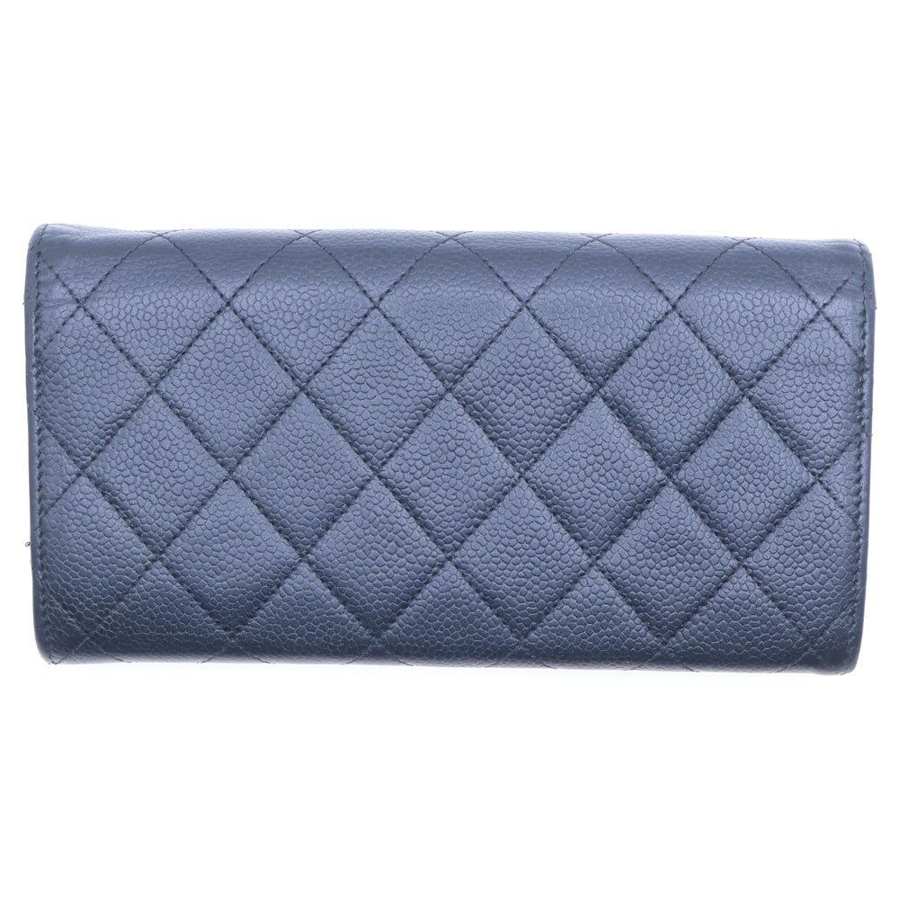 CHANEL(シャネル) マトラッセ 二つ折り長財布 ロングウォレット カードケース ブラック キャビアスキン ゴールド金具 レディース