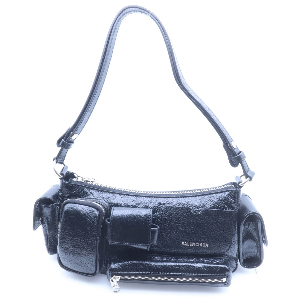 BALENCIAGA(バレンシアガ) スーパービジィ スモール スリングバッグ ハンドバッグ ワンショルダーバッグ ブラック レザー 802227・1000 シルバー金具
