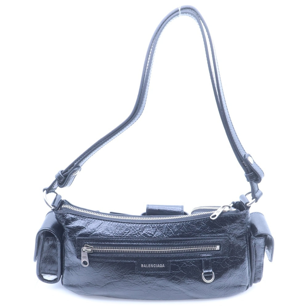 BALENCIAGA(バレンシアガ) スーパービジィ スモール スリングバッグ ハンドバッグ ワンショルダーバッグ ブラック レザー 802227・1000 シルバー金具