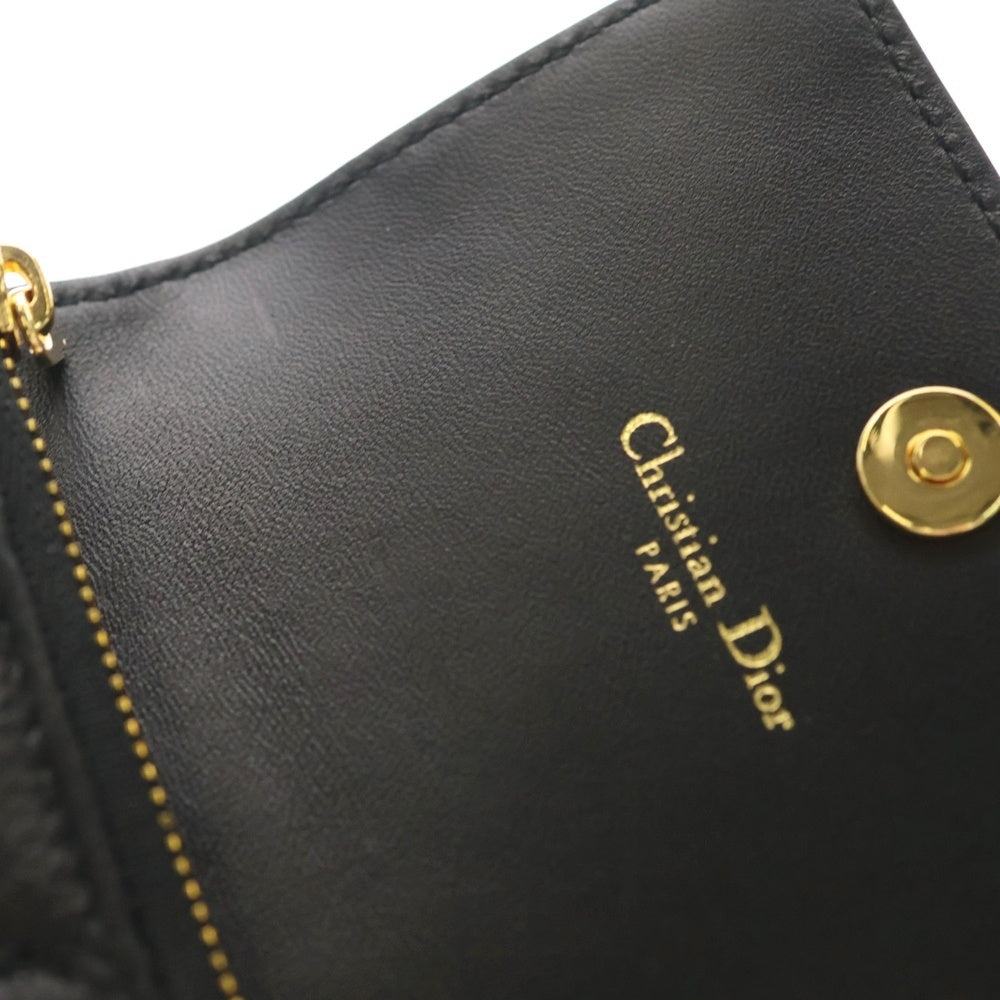 Christian Dior(クリスチャンディオール) レディディオール カナージュ カードケース 名刺入れ ブラック レザー ゴールド金具 レディース