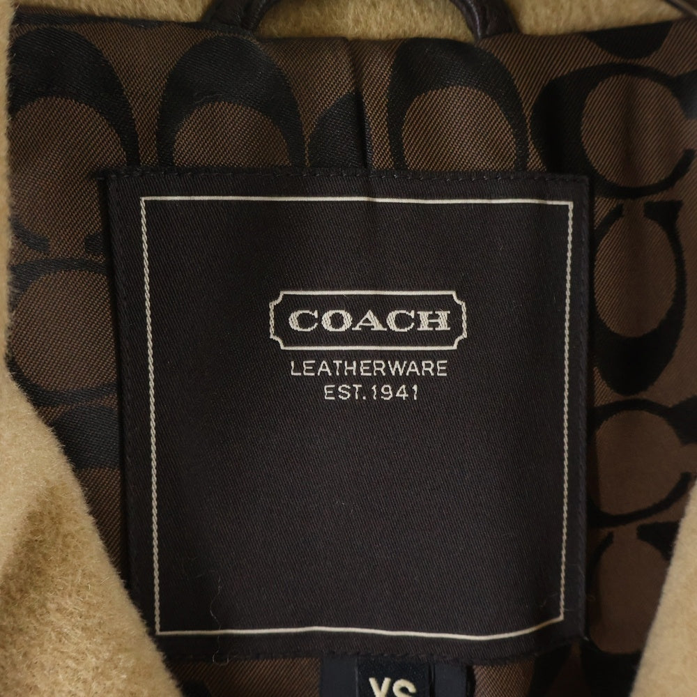 COACH(コーチ) レザートリム ターンロック ウール ステンカラーコート ベージュ レディース