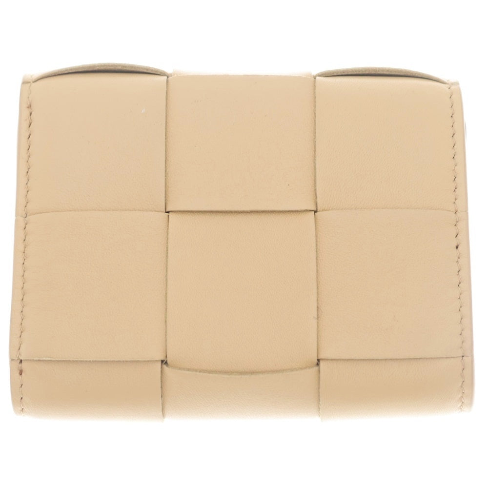 BOTTEGA VENETA(ボッテガヴェネタ) 三つ折り財布 コンパクトウォレット コインケース ベージュ レザー ゴールド金具 レディース