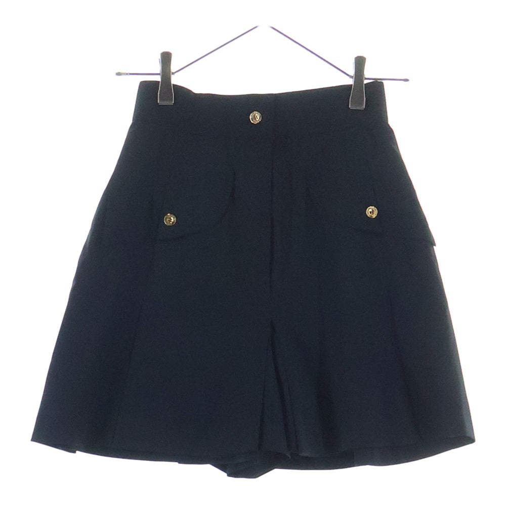 CHANEL(シャネル) ゴールドボタン プリーツ キュロット ハーフ ショートパンツ ショーツ スカート ブラック レディース