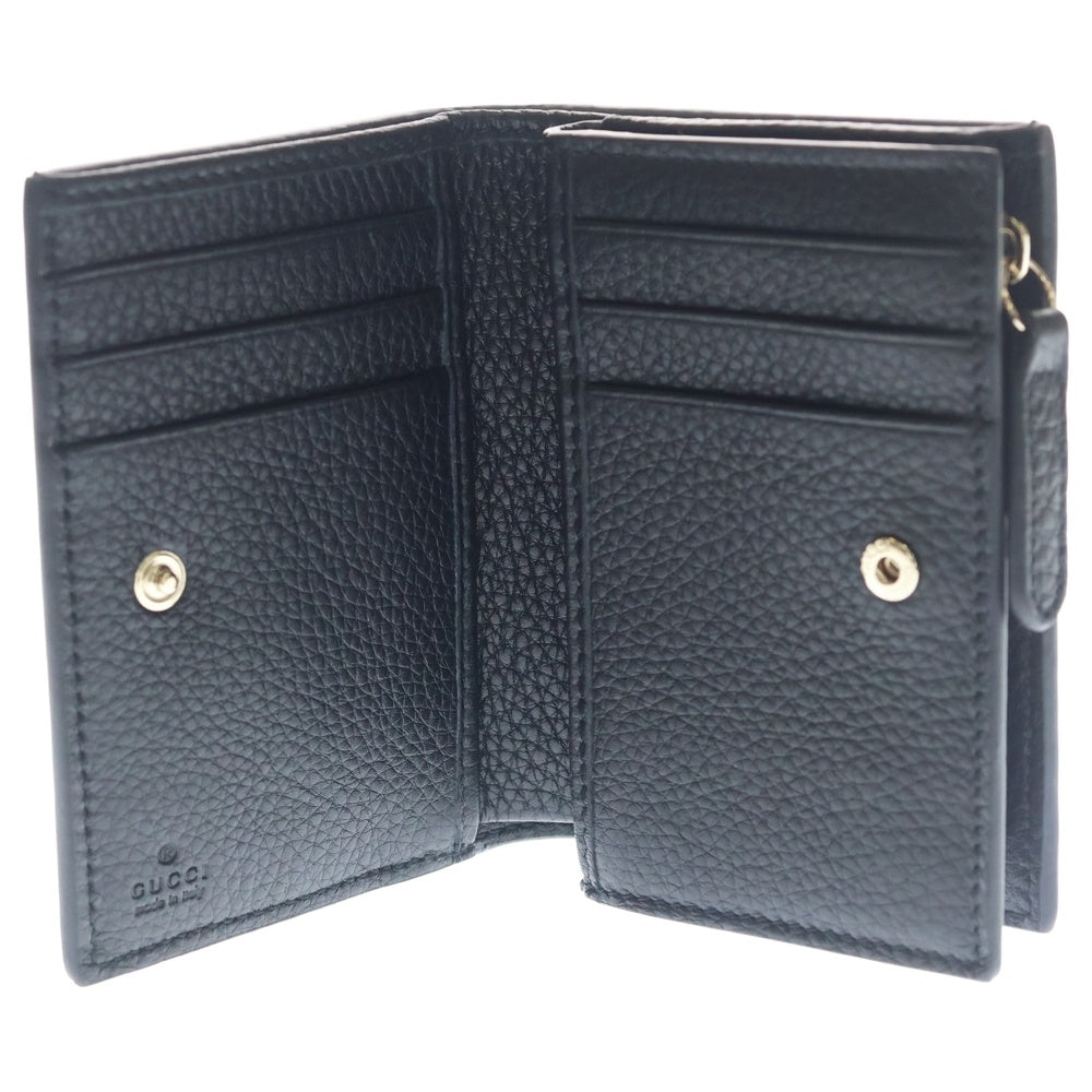 GUCCI(グッチ) GGエンブレム ミディアムウォレット 二つ折り財布 コインケース ブラック レザー 815874 ゴールド金具 レディース