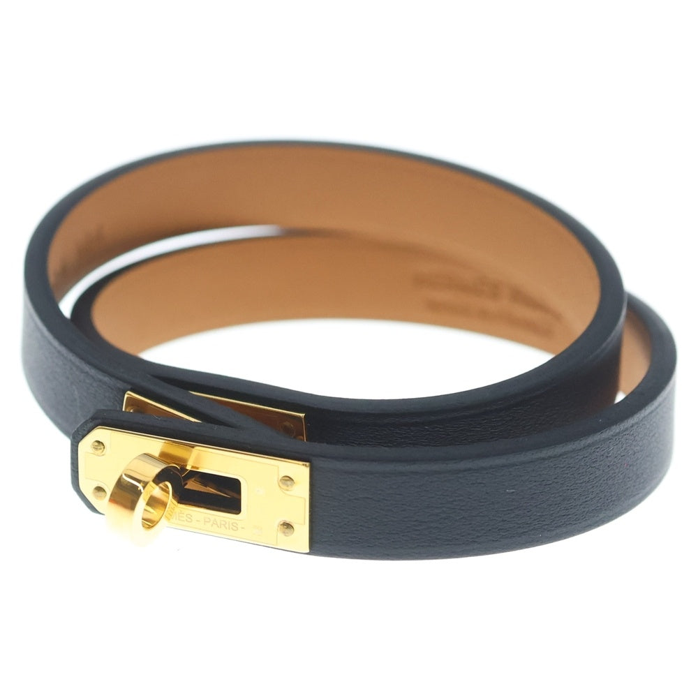 HERMES(エルメス) ミニケリー ブレスレット ドュブルトュール ブラック レザー W刻印 ゴールド金具 レディース