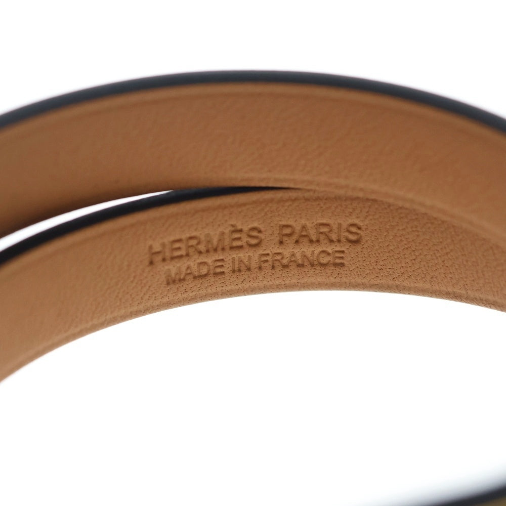 HERMES(エルメス) ミニケリー ブレスレット ドュブルトュール ブラック レザー W刻印 ゴールド金具 レディース