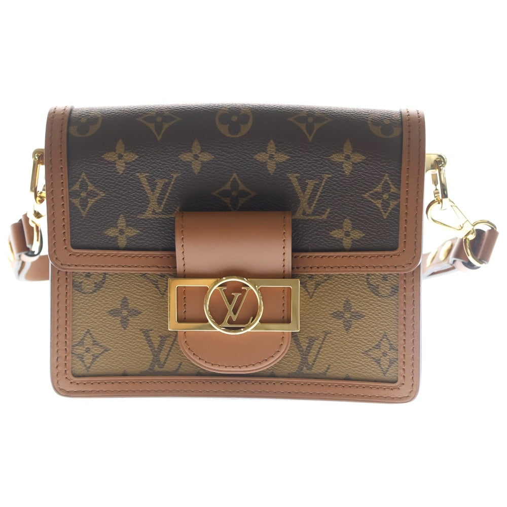 LOUIS VUITTON(ルイヴィトン) モノグラムリバース ドーフィーヌMINI ショルダーバッグ ブラウン レザー×PVC M45959 ゴールド金具 レディース