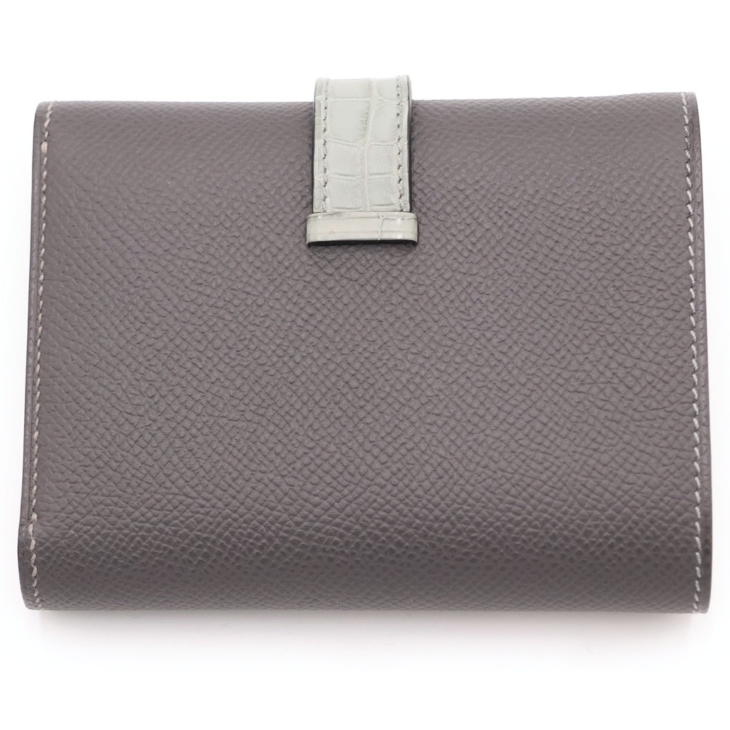 HERMES(エルメス) ベアン コンビネ コンパクトウォレット 三つ折り財布 コインケース グレージュ×グレー エプソン×アリゲーター シルバー金具 W刻印