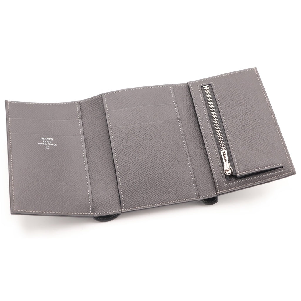 HERMES(エルメス) ベアン コンビネ コンパクトウォレット 三つ折り財布 コインケース グレージュ×グレー エプソン×アリゲーター シルバー金具 W刻印