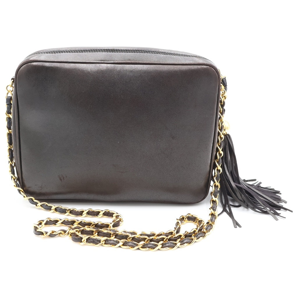 CHANEL(シャネル) トリプルココマーク フリンジ チェーンショルダーバッグ ブラック ラムスキン ゴールド金具 レディース