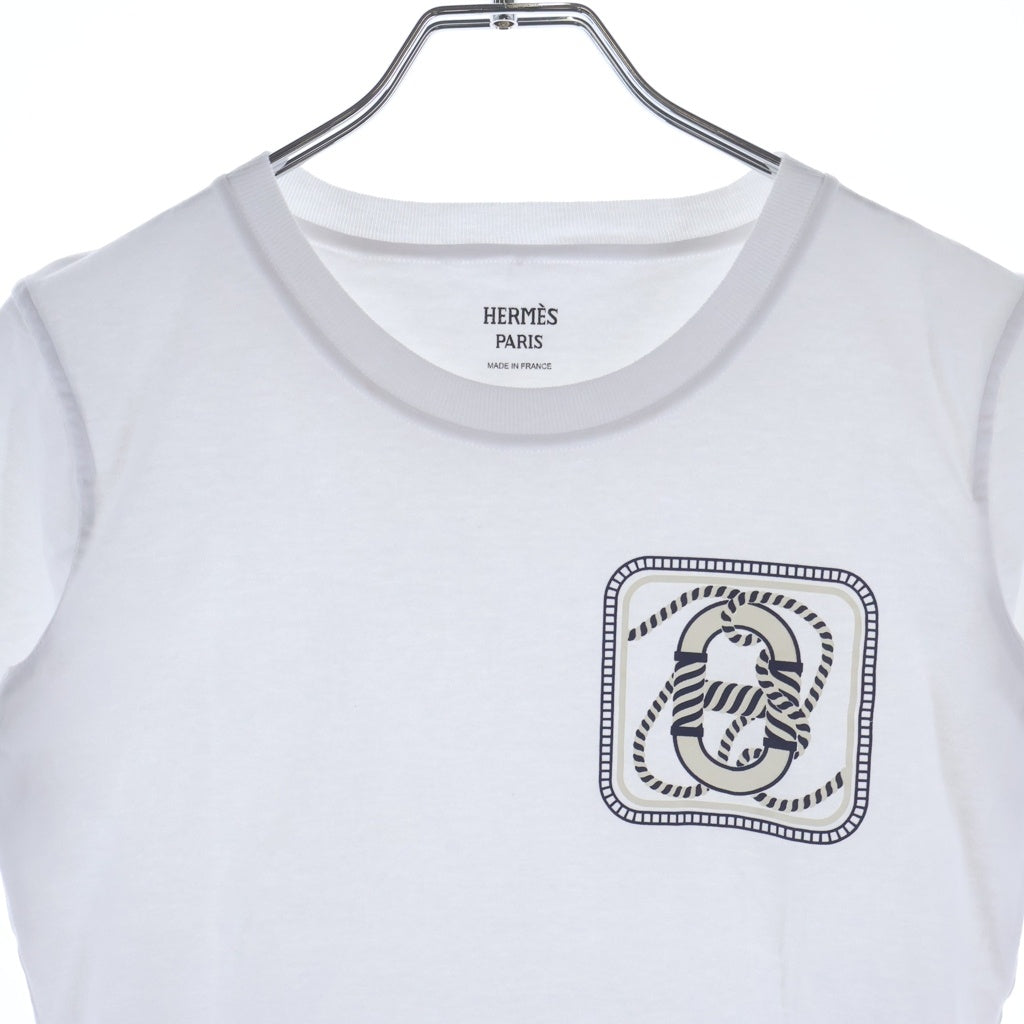 HERMES(エルメス) 23SS カノエ プリント 半袖 Tシャツ カットソー ホワイト レディース 3E4625DL