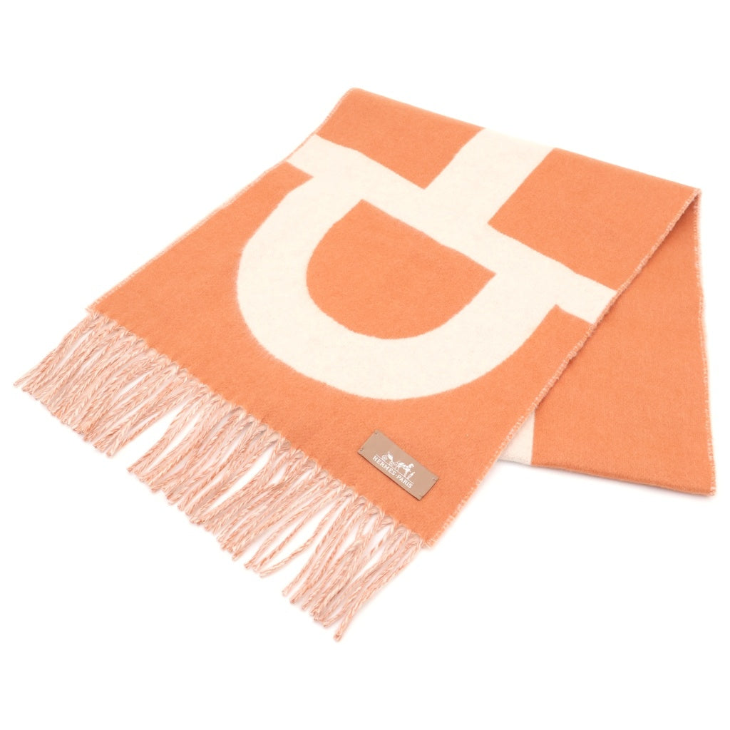 HERMES(エルメス) グランモール カシミヤ フリンジ マフラー オレンジ/ベージュ レディース
