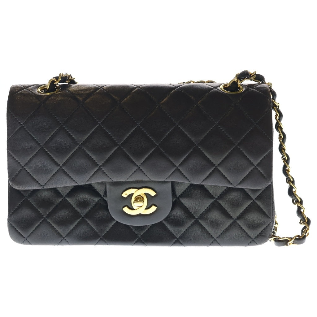 CHANEL(シャネル) マトラッセ23 ラムスキン レザー Wフラップ Wチェーン ショルダーバッグ ゴールド金具 ブラック 2番台 レディース