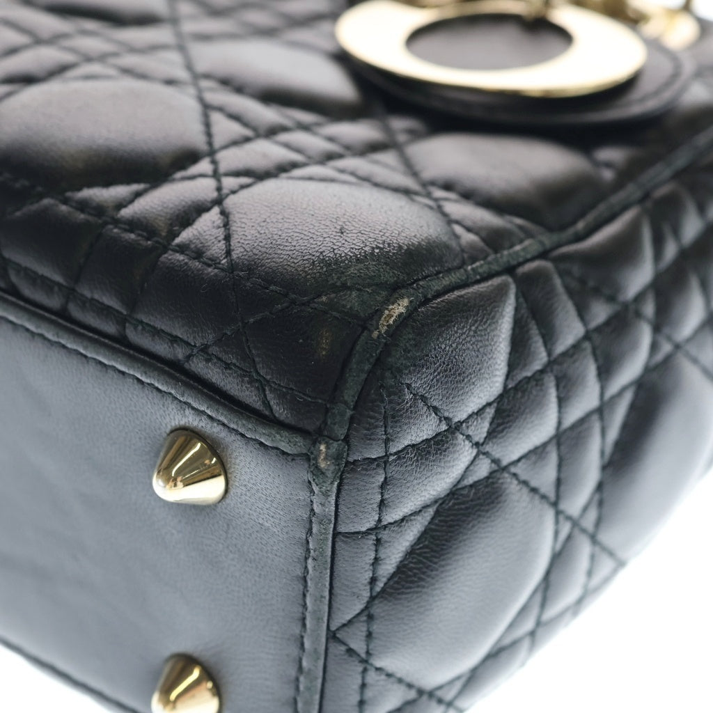Christian Dior(クリスチャンディオール) マイレディディオール スモール カナージュ 2WAYバッグ ハンドバッグ ショルダーバッグ ブラック レザー ゴールド金具 レディース