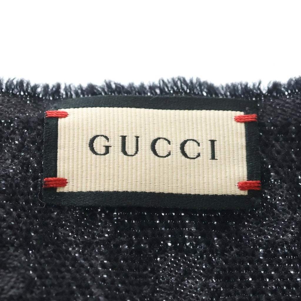 GUCCI(グッチ) シェリー ライン GG総柄 ジャガード シルク混 ウール フリンジマフラー ブラック 147351