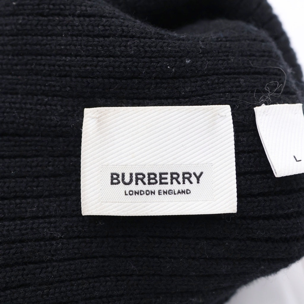 BURBERRY(バーバリー) ワッペンロゴ ウール ニットキャップ ビーニー 帽子 ブラック 8014361