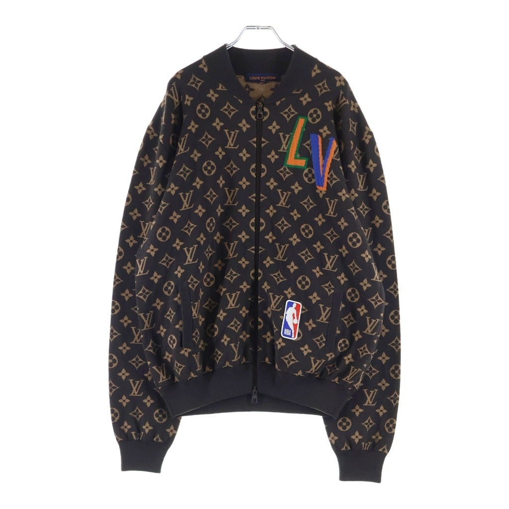 LOUIS VUITTON(ルイヴィトン) LV×NBA モノグラム グラフィック ジップアップニット ブラウン×マルチカラー ウール #XL RM212M ZLL HLN11W レディース