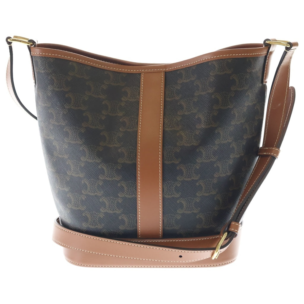 CELINE(セリーヌ) トリオンフ スモール バケット ショルダーバッグ ブラウン レザー×PVC ゴールド金具 レディース
