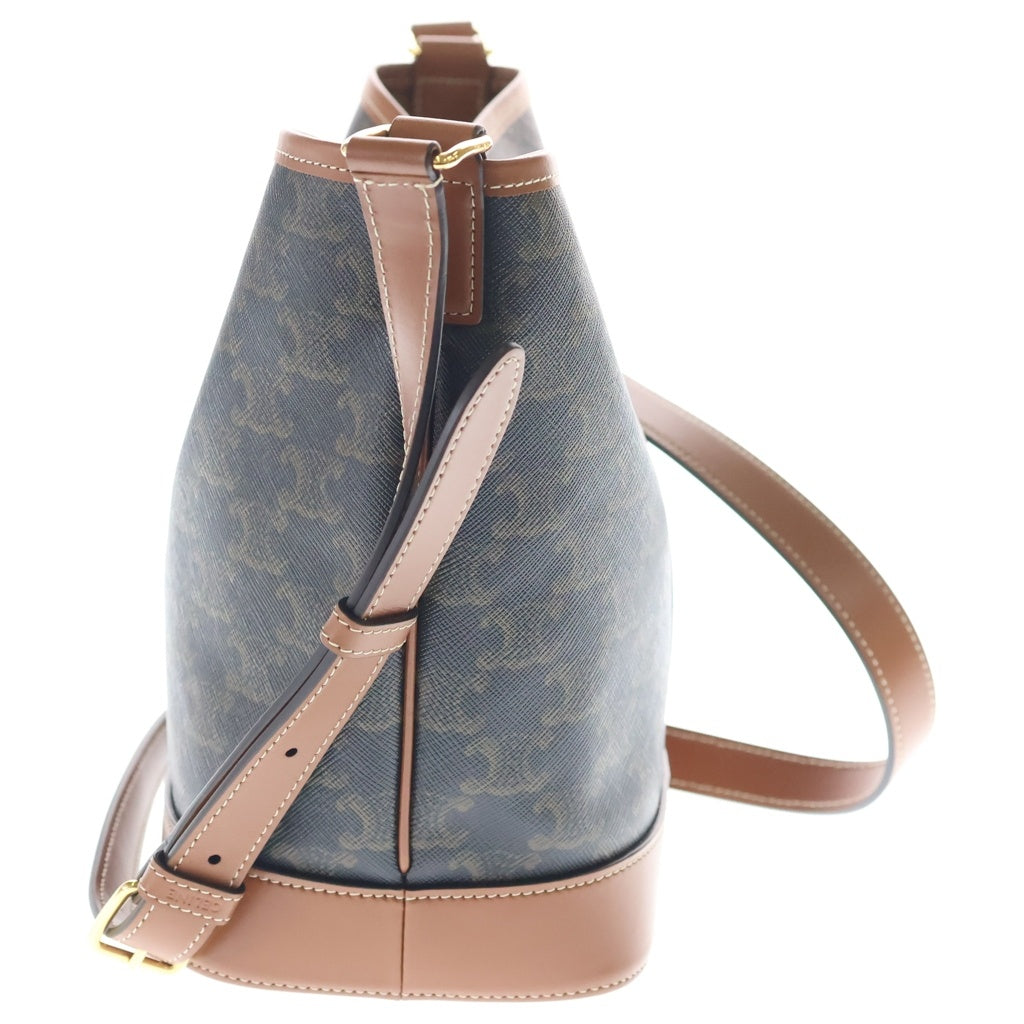 CELINE(セリーヌ) トリオンフ スモール バケット ショルダーバッグ ブラウン レザー×PVC ゴールド金具 レディース