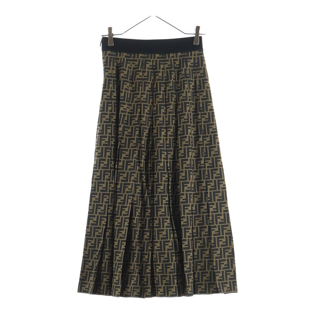 FENDI(フェンディ) ズッカ総柄 シルク プリーツ ロング スカート ブラウン レディース FQ6695