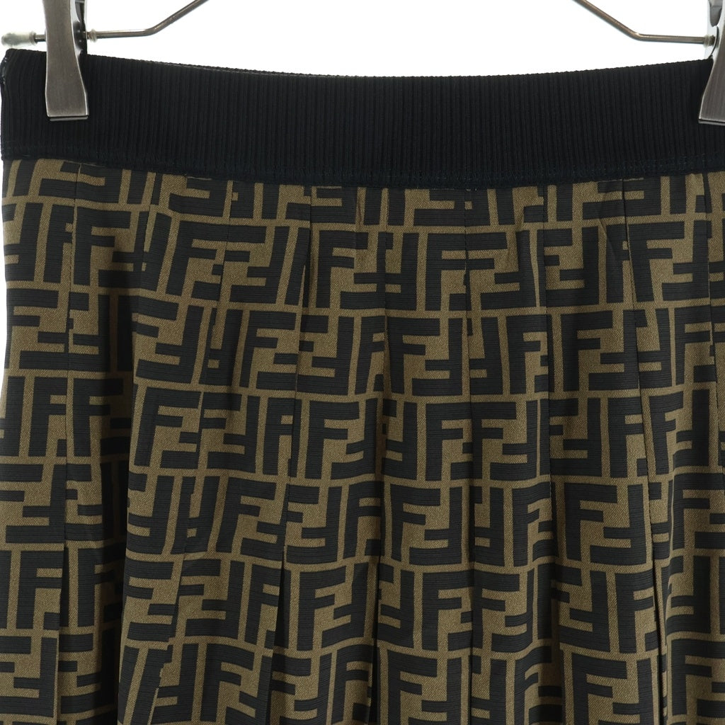 FENDI(フェンディ) ズッカ総柄 シルク プリーツ ロング スカート ブラウン レディース FQ6695