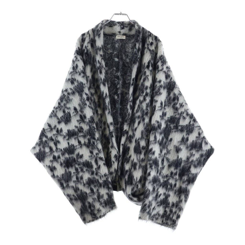 SAINT LAURENT PARIS(サンローランパリ) ブラッシュド ジャガード モヘヤ キモノ ジャケット ブラック×ホワイト #XL レディース
