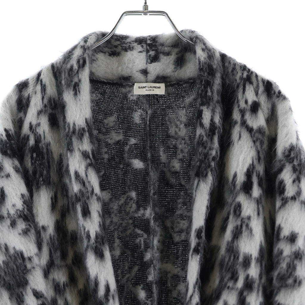 SAINT LAURENT PARIS(サンローランパリ) ブラッシュド ジャガード モヘヤ キモノ ジャケット ブラック×ホワイト #XL レディース