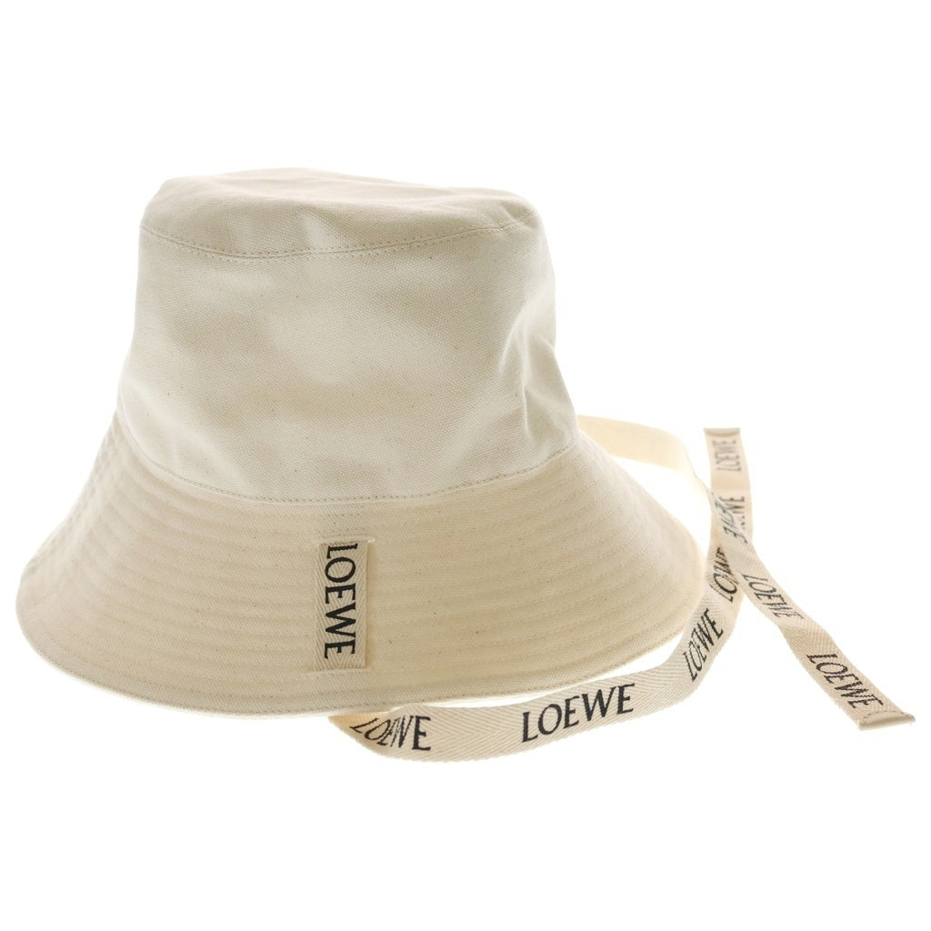 LOEWE(ロエベ) フィッシャーマンズ レザーロゴパッチ バケットハット 帽子 アイボリー レディース