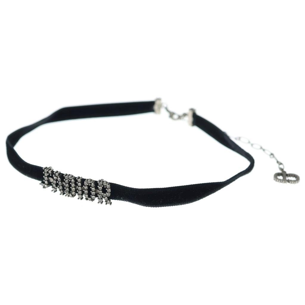 Christian Dior(クリスチャンディオール) ADIOR ラインストーン ロゴ チョーカー ネックレス ブラック シルバー金具