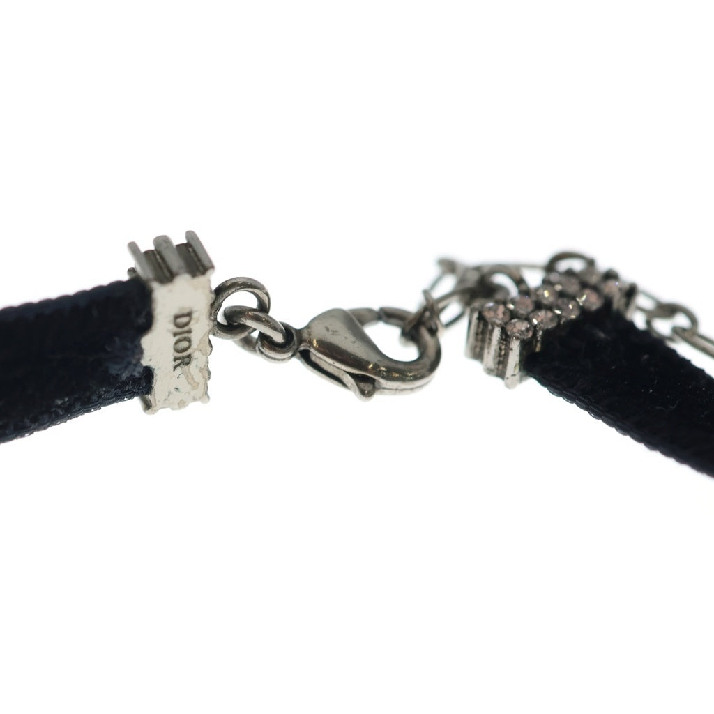 Christian Dior(クリスチャンディオール) ADIOR ラインストーン ロゴ チョーカー ネックレス ブラック シルバー金具