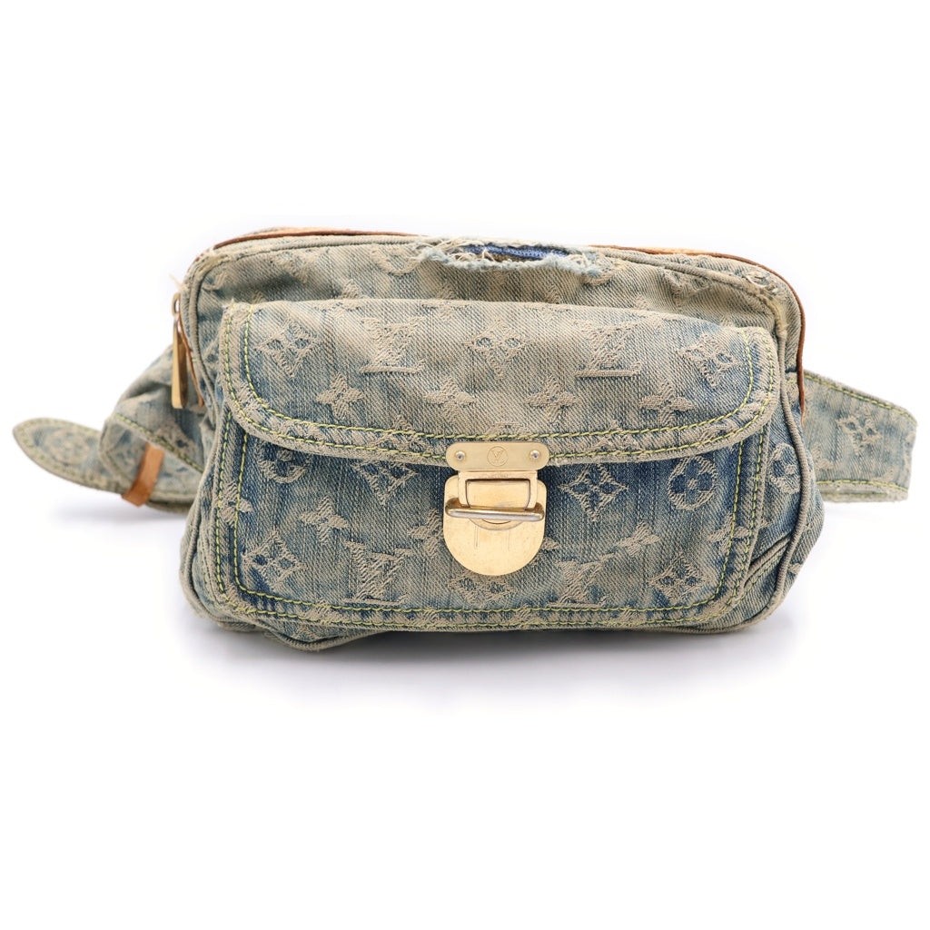 LOUIS VUITTON(ルイヴィトン) モノグラムデニム バムバッグ ショルダーバッグ ミニバッグ インディゴブルー×ブラウン M95347 ゴールド金具 レディース