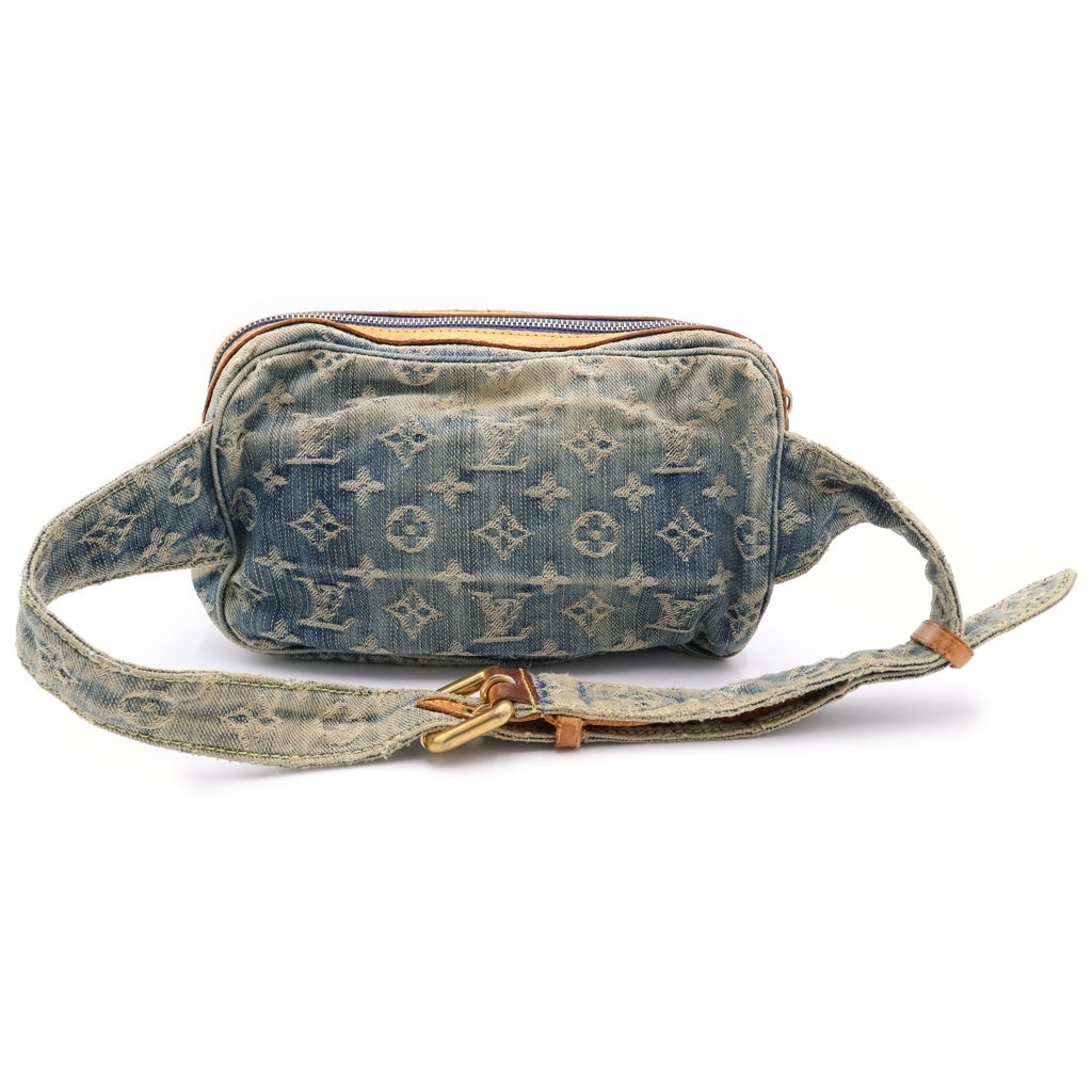 LOUIS VUITTON(ルイヴィトン) モノグラムデニム バムバッグ ショルダーバッグ ミニバッグ インディゴブルー×ブラウン M95347 ゴールド金具 レディース