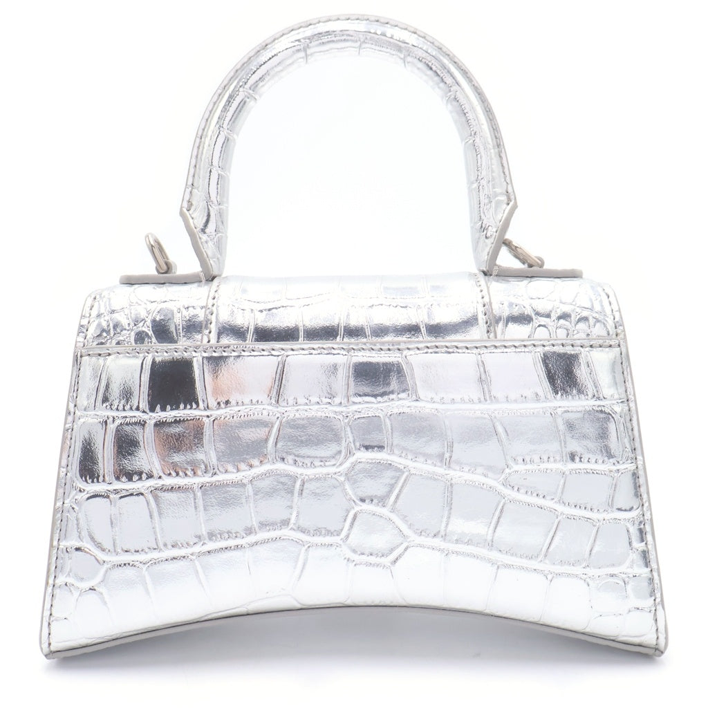 BALENCIAGA(バレンシアガ) アワーグラスXS クロコ型押し レザー 2WAY ショルダーバッグ ハンドバッグ 592833 シルバー レディース