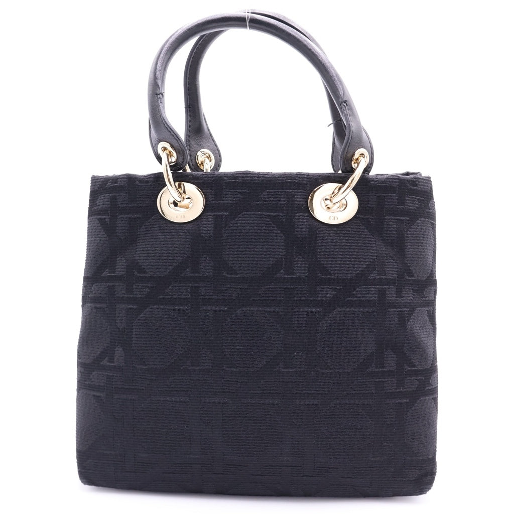 Christian Dior(クリスチャンディオール) レディディオール カナージュ ハンドバッグ ブラック レザー×キャンバス ゴールド金具 レディース
