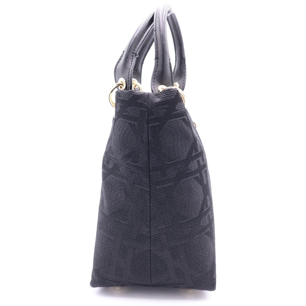 Christian Dior(クリスチャンディオール) レディディオール カナージュ ハンドバッグ ブラック レザー×キャンバス ゴールド金具 レディース