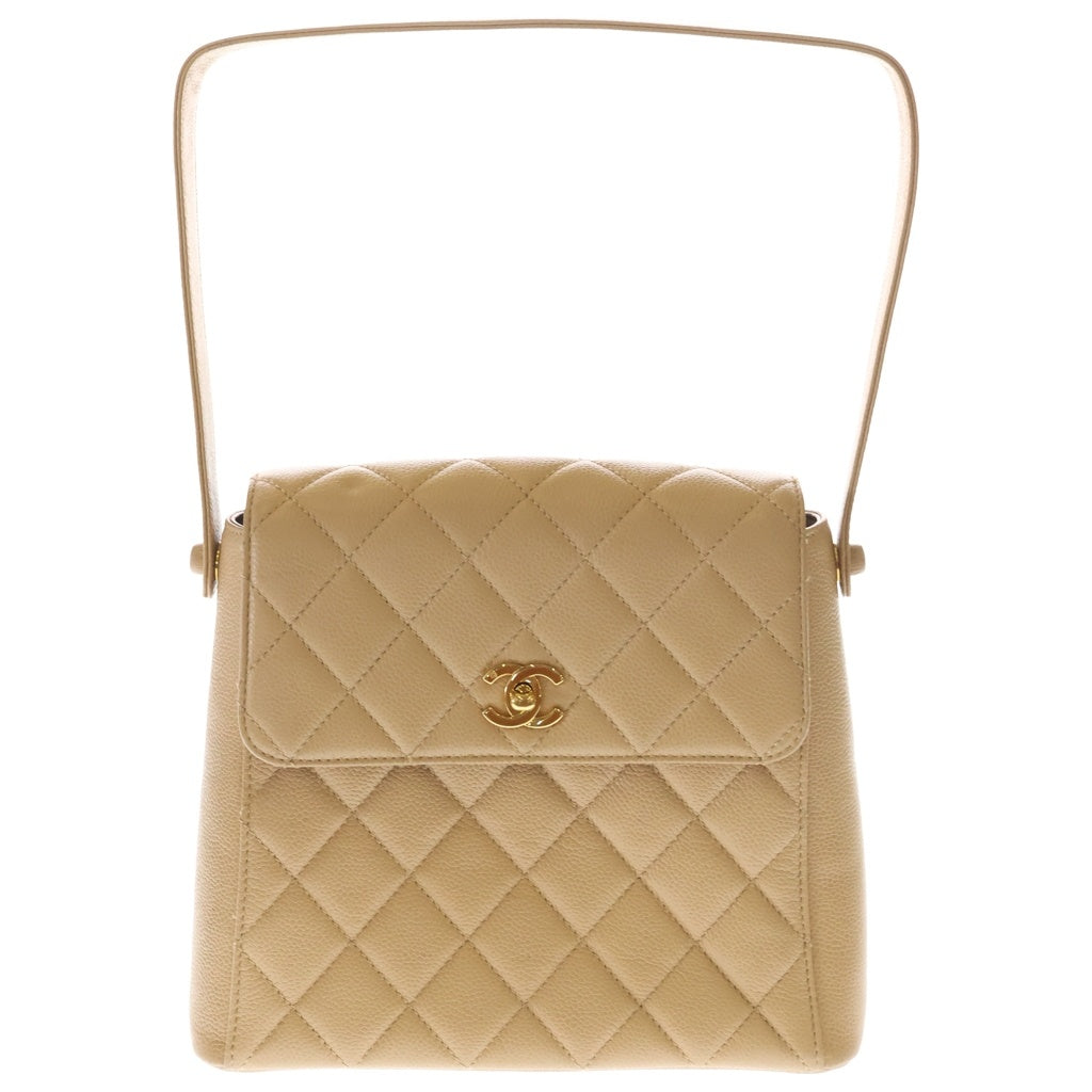 CHANEL(シャネル) マトラッセ キャビアスキン レザー ターンロック ハンド ワンショルダーバッグ ゴールド金具 ベージュ 5番台 レディース