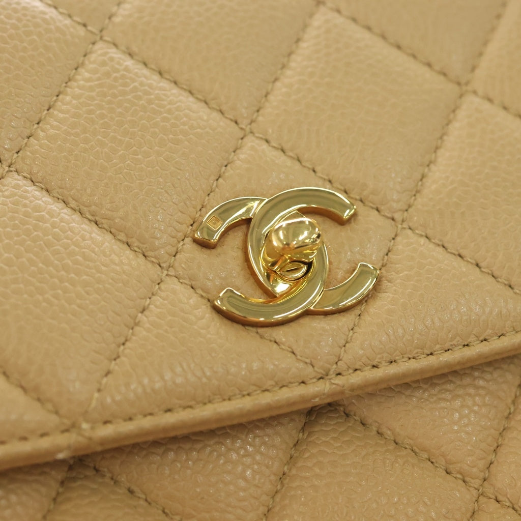 CHANEL(シャネル) マトラッセ キャビアスキン レザー ターンロック ハンド ワンショルダーバッグ ゴールド金具 ベージュ 5番台 レディース