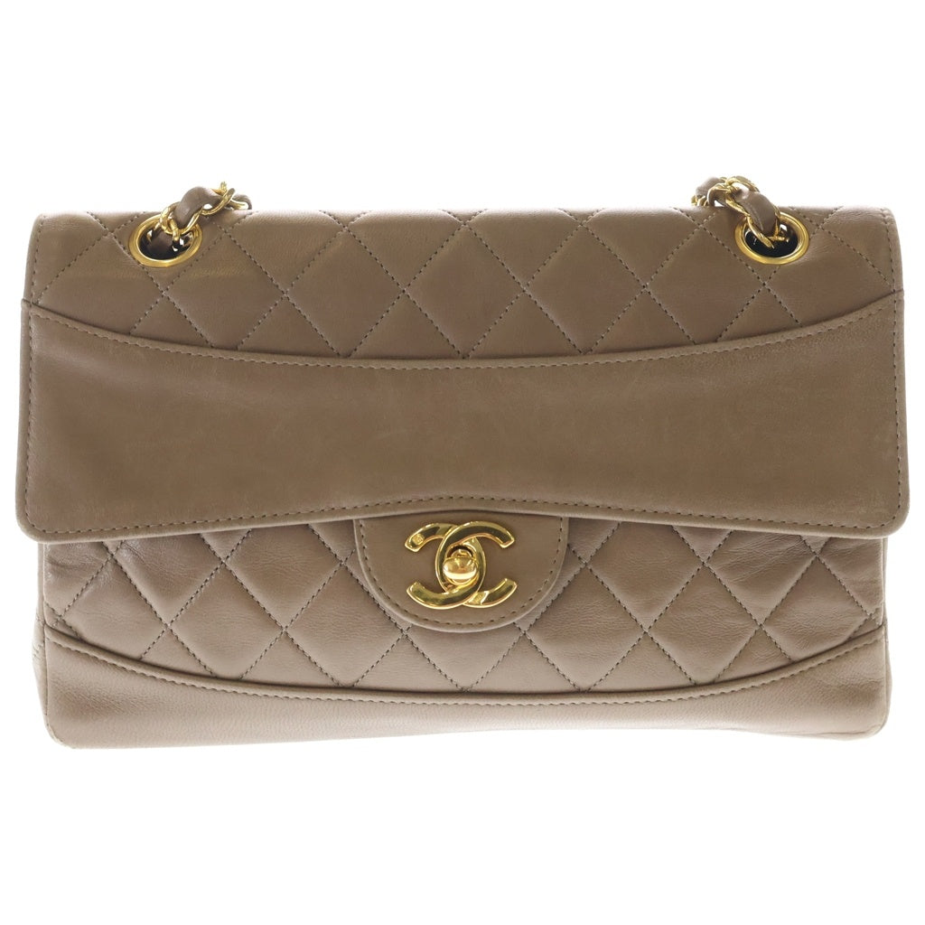 CHANEL(シャネル) マトラッセ ラムスキン レザー ターンロック Wチェーン ショルダーバッグ ゴールド金具 ブラウン 1番台 レディース