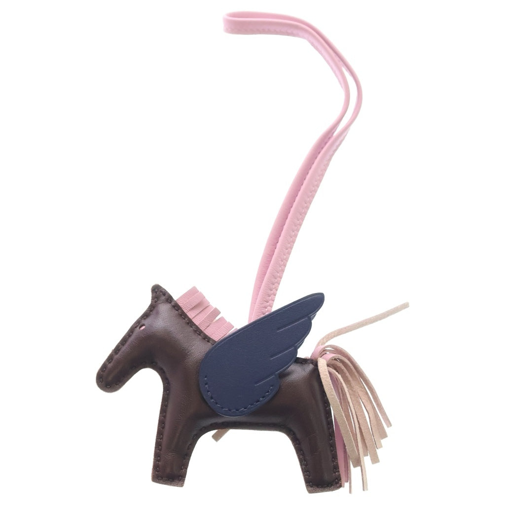 HERMES(エルメス) ロデオPM バッグチャーム レザー ピンク×ブラウン×ネイビー リュージュセリエ/モーヴシルベストル/ブルーサフィール Z刻印 レディース