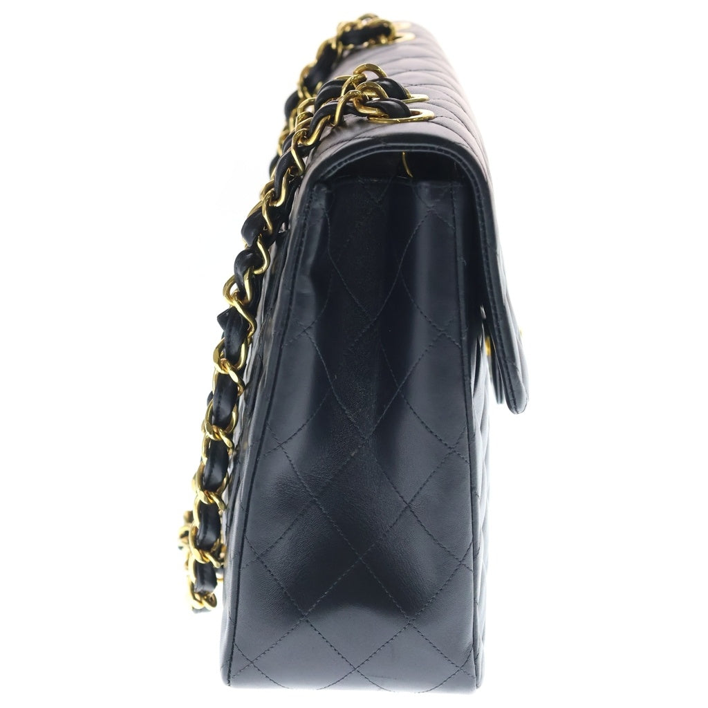 CHANEL(シャネル) デカマトラッセ34 ラムスキン レザー Sフラップ Wチェーン ショルダーバッグ ゴールド金具 ブラック 3番台 レディース