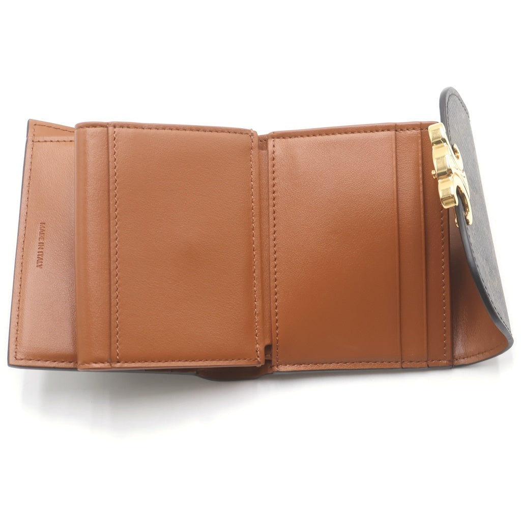 CELINE(セリーヌ) トリオンフ スモールフラップウォレット 二つ折り財布 キャンバス カーフ ブラック 10D782CQH.04LU レディース