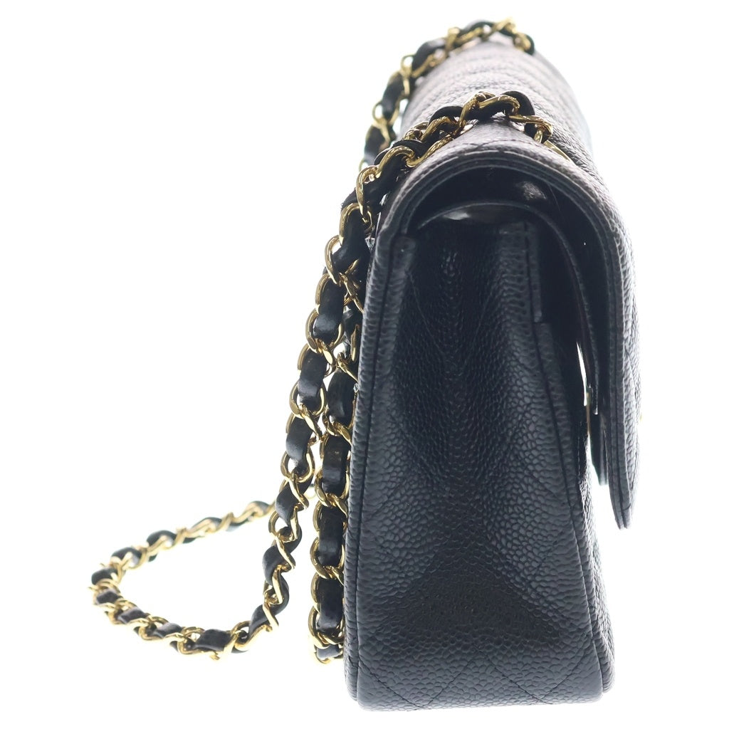 CHANEL(シャネル) マトラッセ25 キャビアスキン レザー Wフラップ Wチェーン ショルダーバッグ ゴールド金具 ブラック A01112 28番台 レディース