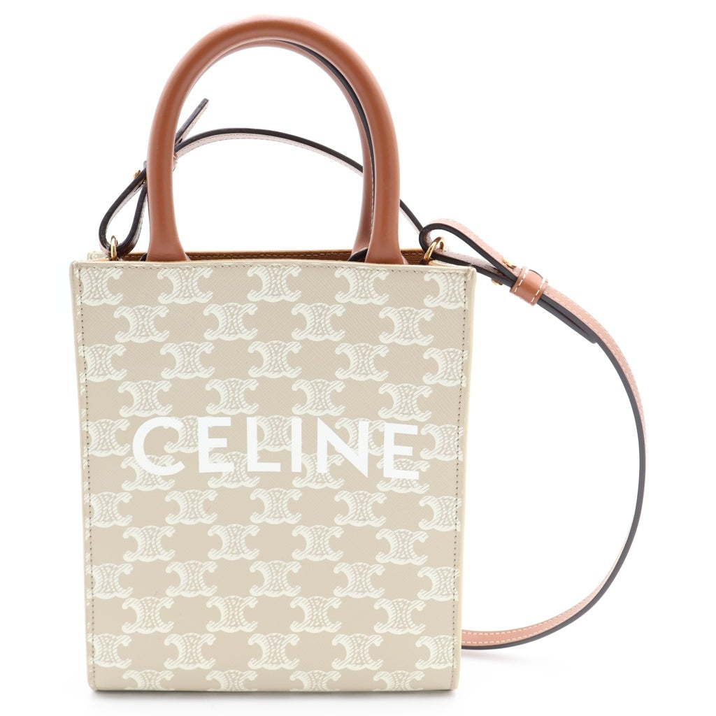 CELINE(セリーヌ) トリオンフ ミニバーティカルカバ 2wayバック レザー ベージュ/ホワイト レディース